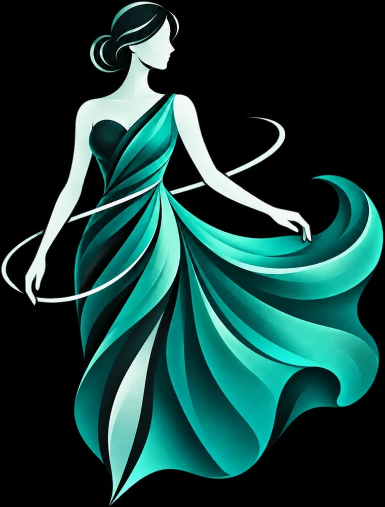 AI Try On emblem: a woman in a flowing teal gown