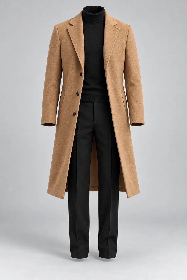 Camel overcoat outfit