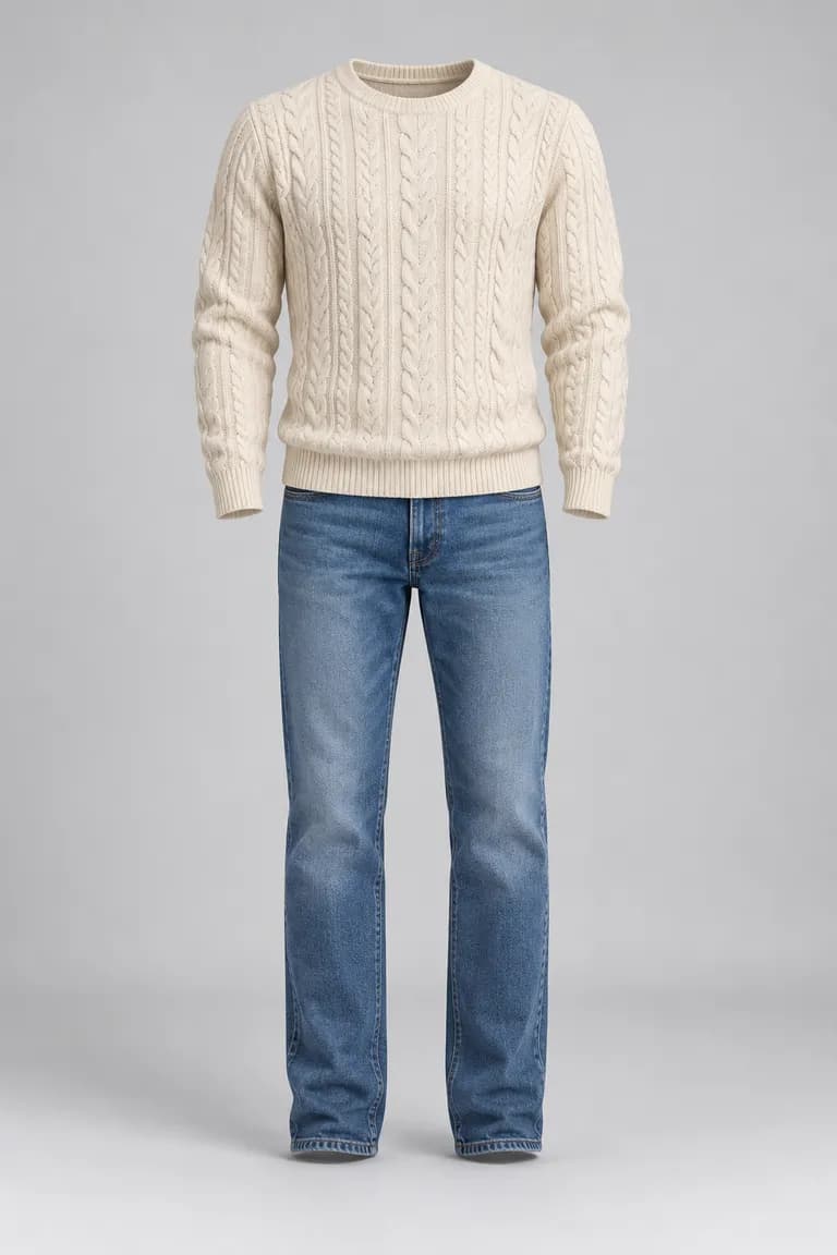 Cable knit & jeans outfit