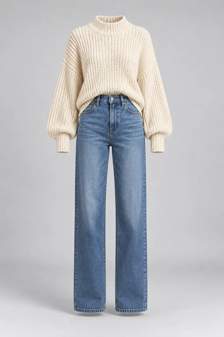 Knit & wide-leg jeans outfit